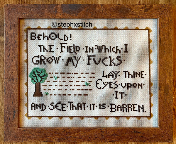 Behold the Field in Which I Grow My Fucks -Framed Cross Stitch