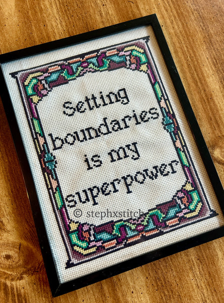 Setting Boundaries Is My Superpower - Framed Cross-Stitch