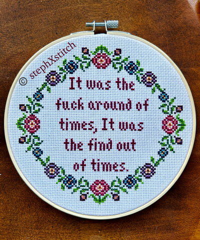 It was the fuck around of times, it was the find out of times PDF cross-Stitch Pattern