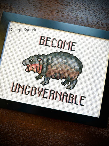 Moo Deng Become Ungovernable PDF Cross-Stitch Pattern