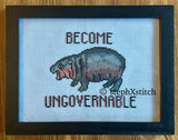 Moo Deng Become Ungovernable -Framed Cross-Stitch Art