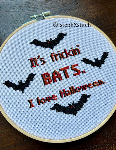 It's Frickin' Bats. I Love Halloween - PDF Cross-Stitch Pattern