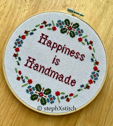 Happiness Is Handmade - Framed Cross-Stitch