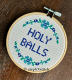 Holy Balls - Cross Stitch Hoop Art