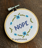 Tiny Nope - Cross Stitch Hoop Art
