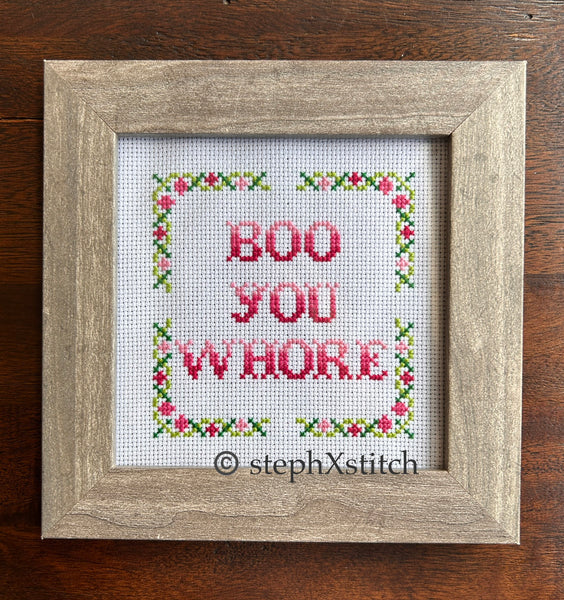 Boo You Whore Framed Cross-Stitch
