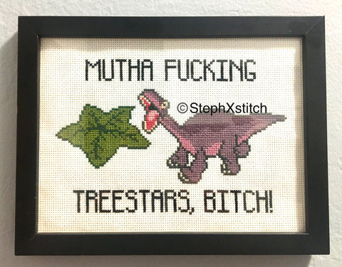 Mutha Fucking Treestars, Bitch -Framed Cross-Stitch Art