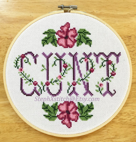 Cunt - Cross Stitch Hoop Art